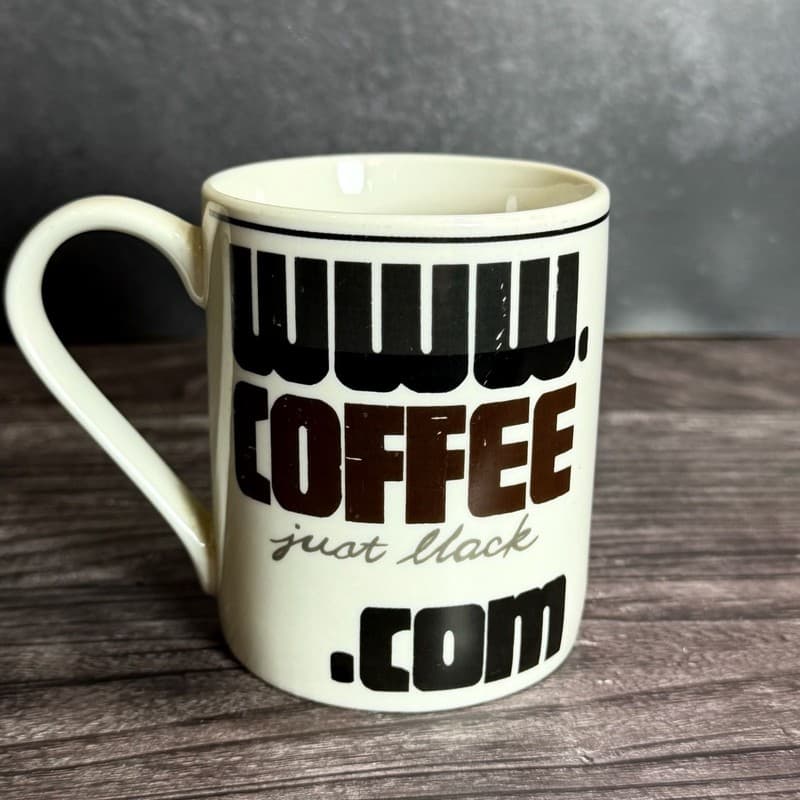 Tienshan Stoneware www.COFFEE just black .com Vintage Novelty Coffee Mug