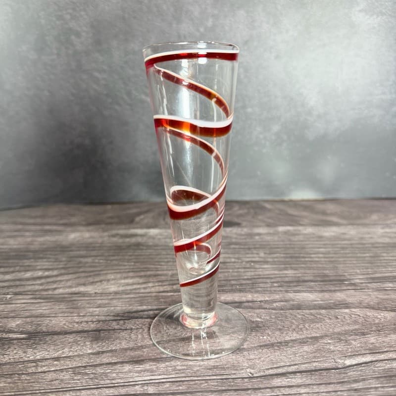 Red and White Swirl Art Glass Cordial Tapered Liqueur Glass