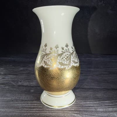 ALKA Kunst Kronach Bavaria MCM Porcelain Cream 22k Gold Vase Vintage Flowers - Thumbnail 4