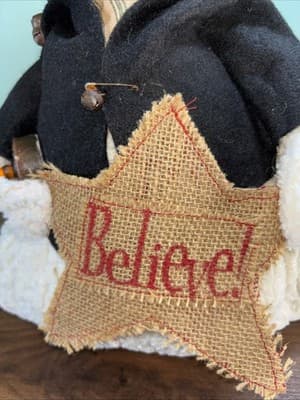 Handmade Chenille Stuffed Snowman Lighted Top Hat Rustic Weighted Door Stop - Thumbnail 4