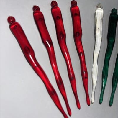 Vintage 4” Hard Plastic Icicle Ornament Lot Of 16 red clear blue green Bubble - Thumbnail 2