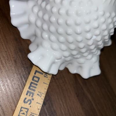 Fenton Milk Glass Hobnail Ruffled Pedestal Compote Candy Dish 6" Tall - Thumbnail 12