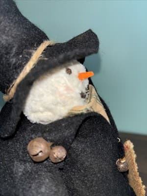 Handmade Chenille Stuffed Snowman Lighted Top Hat Rustic Weighted Door Stop - Thumbnail 9