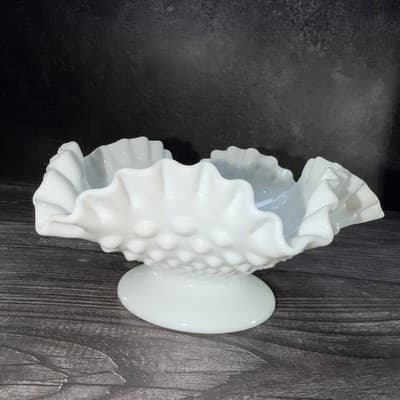 Vintage Fenton Milk Glass Hobnail 10.5” Ruffled Edge Candy Dish USA EXCELLENT - Thumbnail 4