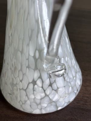 Hand Blown Small Glass Spatter White Vase Pitcher Style Ruffled Top Art - Thumbnail 7