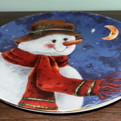Set Of 2 Rainbow Mountain Snowman Under The Moon 10” Plates Christmas 1997 - Thumbnail 4