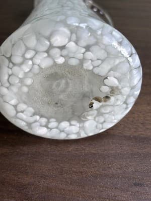 Hand Blown Small Glass Spatter White Vase Pitcher Style Ruffled Top Art - Thumbnail 6