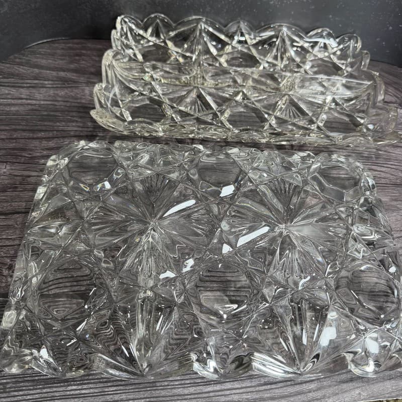 VTG Set 2 Tiffin Williamsburg Pressed Clear 4-Part Divided Rectangular Relish Tr - Thumbnail 15