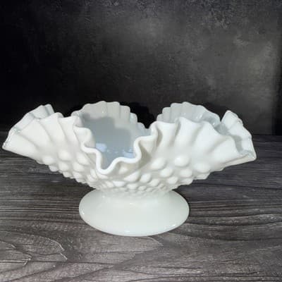 Vintage Fenton Milk Glass Hobnail 10.5” Ruffled Edge Candy Dish USA EXCELLENT - Thumbnail 5