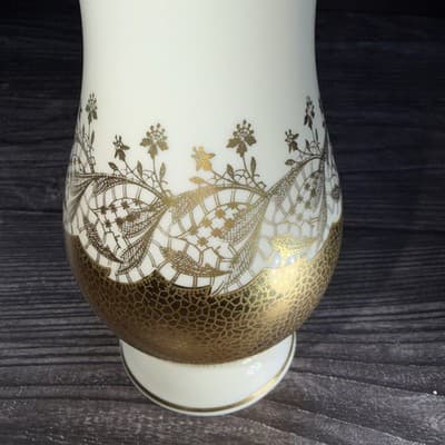 ALKA Kunst Kronach Bavaria MCM Porcelain Cream 22k Gold Vase Vintage Flowers - Thumbnail 10