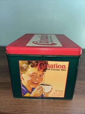 1995 Vintage First Edition Carnation Hot Cocoa Mix Metal Tin 8” x 5.5” - Thumbnail 2