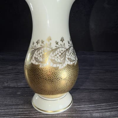 ALKA Kunst Kronach Bavaria MCM Porcelain Cream 22k Gold Vase Vintage Flowers - Thumbnail 3