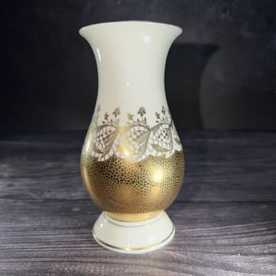 ALKA Kunst Kronach Bavaria MCM Porcelain Cream 22k Gold Vase Vintage Flowers - Thumbnail 5