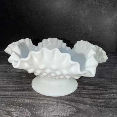 Vintage Fenton Milk Glass Hobnail 10.5” Ruffled Edge Candy Dish USA EXCELLENT - Thumbnail 6
