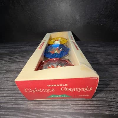 VTG Christmas Jewelbrite Unbreakable Reflector Jumbo Diorama Ornaments in Box - Thumbnail 9