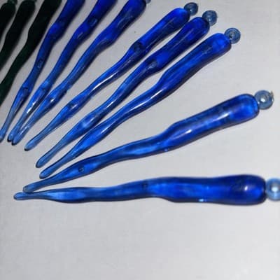 Vintage 4” Hard Plastic Icicle Ornament Lot Of 16 red clear blue green Bubble - Thumbnail 5