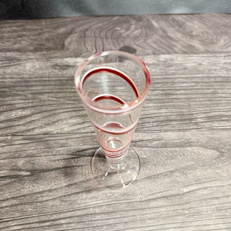 Red and White Swirl Art Glass Cordial Tapered Liqueur Glass - Thumbnail 2