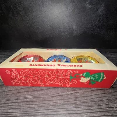 VTG Christmas Jewelbrite Unbreakable Reflector Jumbo Diorama Ornaments in Box - Thumbnail 10