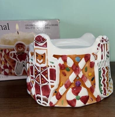 Gingerbread Men Votive Candle Holder Holiday Christmas Decor Ceramic Stand Base - Thumbnail 2