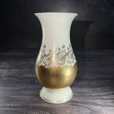 ALKA Kunst Kronach Bavaria MCM Porcelain Cream 22k Gold Vase Vintage Flowers - Thumbnail 7