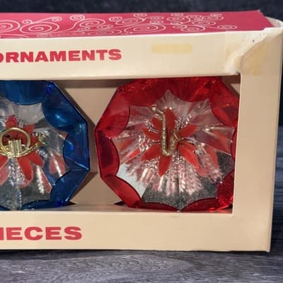 VTG Christmas Jewelbrite Unbreakable Reflector Jumbo Diorama Ornaments in Box - Thumbnail 4