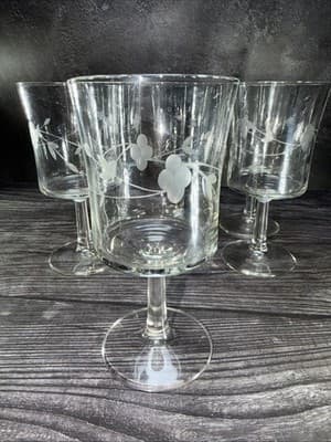 Set of 6 Wine Glasses Cut Flower Leaf Pattern Clear Javit Crystal Stemware 6.75� - Thumbnail 4