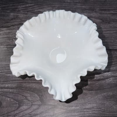 Vintage Fenton Milk Glass Hobnail 10.5” Ruffled Edge Candy Dish USA EXCELLENT - Thumbnail 2
