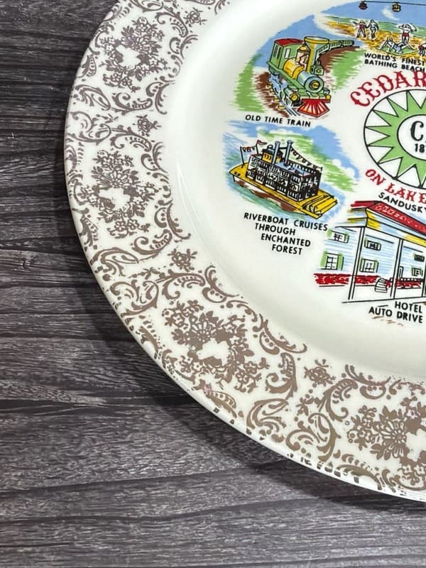 Vintage Cedar Point Souvenir Plate with Gold Filigree Rim, 9 Inch - Thumbnail 8