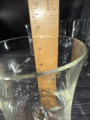 Set of 6 Wine Glasses Cut Flower Leaf Pattern Clear Javit Crystal Stemware 6.75� - Thumbnail 11