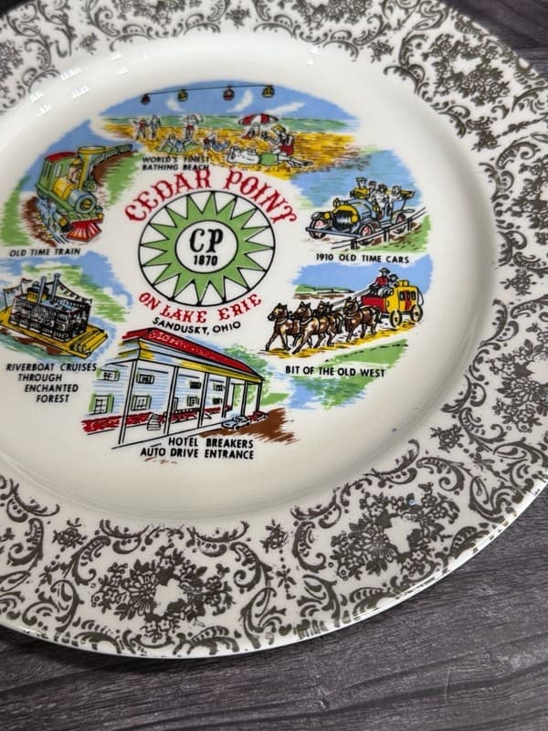 Vintage Cedar Point Souvenir Plate with Gold Filigree Rim, 9 Inch - Thumbnail 7