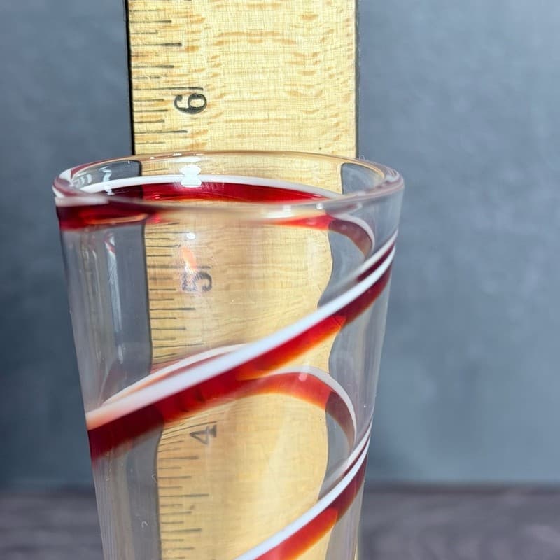 Red and White Swirl Art Glass Cordial Tapered Liqueur Glass - Thumbnail 8