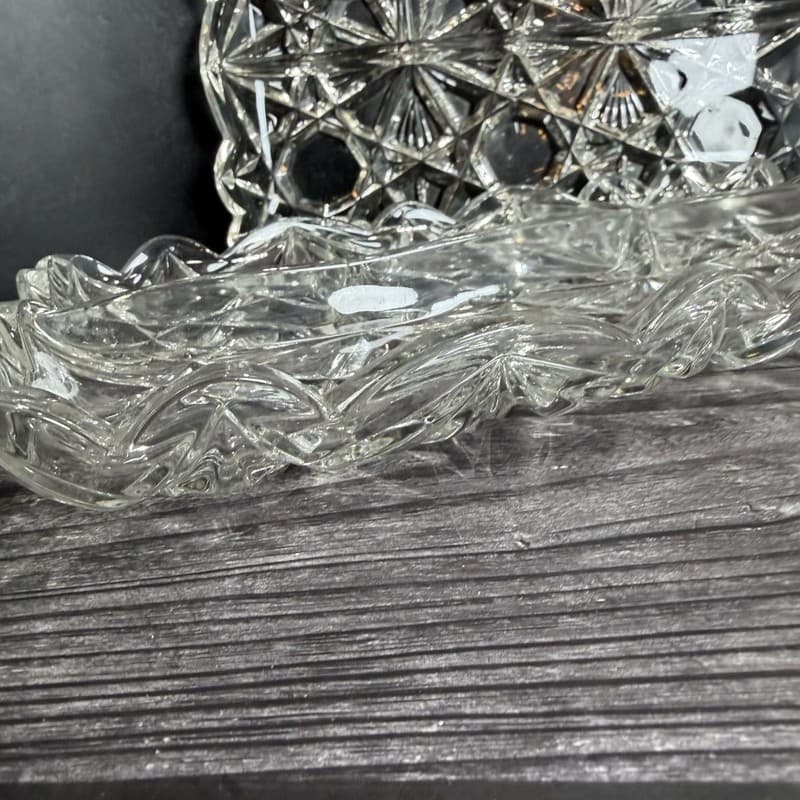 VTG Set 2 Tiffin Williamsburg Pressed Clear 4-Part Divided Rectangular Relish Tr - Thumbnail 9