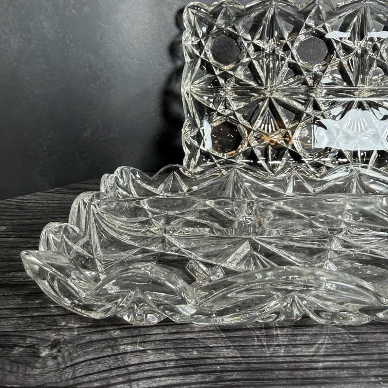 VTG Set 2 Tiffin Williamsburg Pressed Clear 4-Part Divided Rectangular Relish Tr - Thumbnail 11
