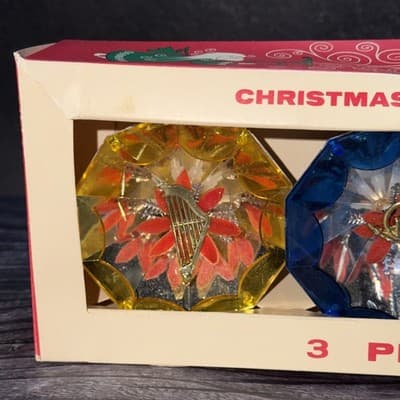 VTG Christmas Jewelbrite Unbreakable Reflector Jumbo Diorama Ornaments in Box - Thumbnail 2