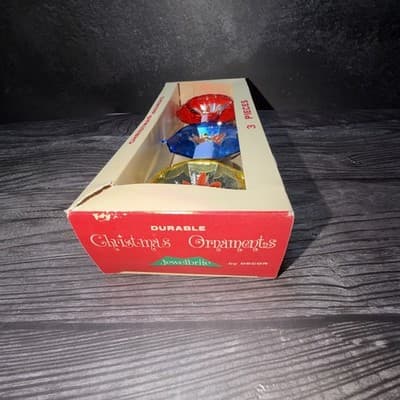 VTG Christmas Jewelbrite Unbreakable Reflector Jumbo Diorama Ornaments in Box - Thumbnail 11
