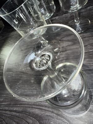 Set of 6 Wine Glasses Cut Flower Leaf Pattern Clear Javit Crystal Stemware 6.75� - Thumbnail 7