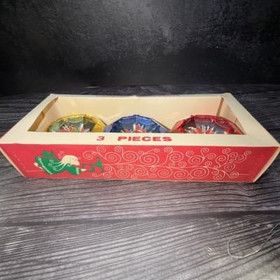 VTG Christmas Jewelbrite Unbreakable Reflector Jumbo Diorama Ornaments in Box - Thumbnail 8