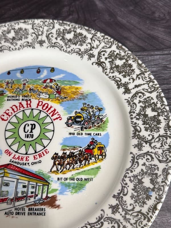 Vintage Cedar Point Souvenir Plate with Gold Filigree Rim, 9 Inch - Thumbnail 6