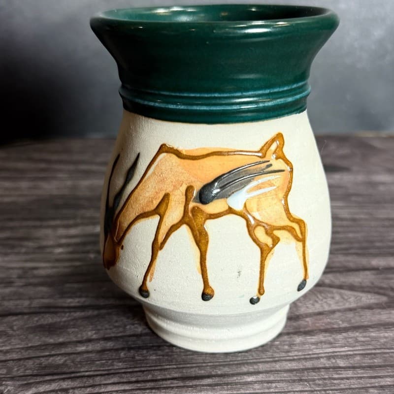 Studio Pottery Hand-Painted Gazelle Ceramic Mug H Signed / Stamped - Thumbnail 2