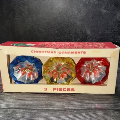 VTG Christmas Jewelbrite Unbreakable Reflector Jumbo Diorama Ornaments in Box - Thumbnail 23