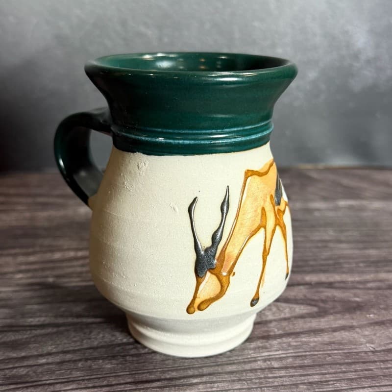 Studio Pottery Hand-Painted Gazelle Ceramic Mug H Signed / Stamped
