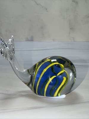 Pele’s Glass Hawaii Blue & Yellow Clear Art Glass Whale Figurine Paperweight - Thumbnail 5