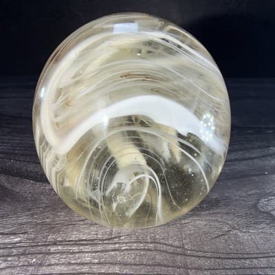 VTG Studio Hand Blown Art Glass Signed White Brown Smoke Swirls Paperweight - Thumbnail 3