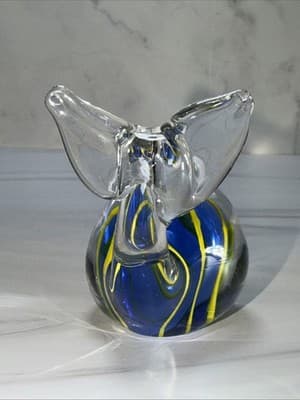 Pele’s Glass Hawaii Blue & Yellow Clear Art Glass Whale Figurine Paperweight - Thumbnail 4