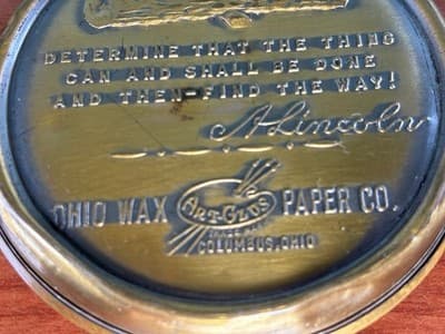 VTG Lincoln Columbus Ohio Wax Paper Art Quote Medallion Paperweight - Thumbnail 7