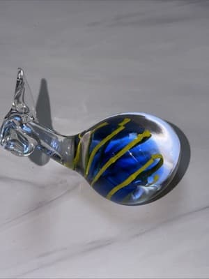 Pele’s Glass Hawaii Blue & Yellow Clear Art Glass Whale Figurine Paperweight - Thumbnail 6