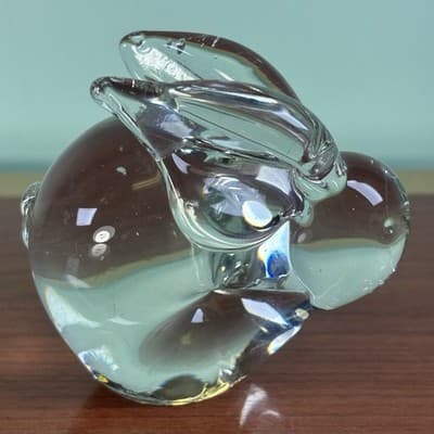 Clear Glass Rabbit Paperweight Figurine Created Crystal Made In Taiwan EUC