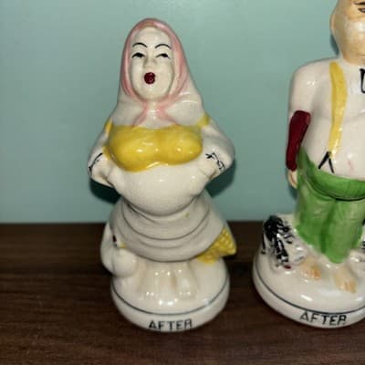 Vintage Before After Bride Groom Time Marches On Salt and Pepper Shakers Japan - Thumbnail 3