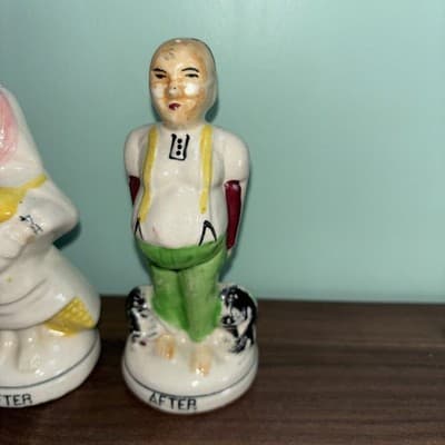 Vintage Before After Bride Groom Time Marches On Salt and Pepper Shakers Japan - Thumbnail 2