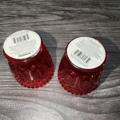 Vintage Votive Flash Painted Glass 4" Candle Holders Set of 2 Red - Thumbnail 5